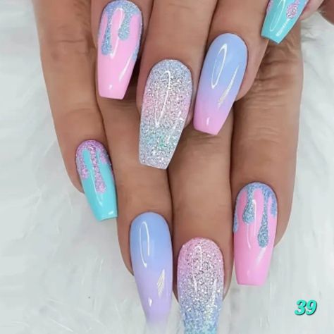 Medium Length Coffin Shaped Press On Nail Kit. 26 Light Blue And Purple Nails, Purple And White Nail Designs, Press On Nail Kit, Elsa Coloring, Pretty Fingers, Sns Nails Colors, Bright Nail Designs, Sea Nails, Witch Nails