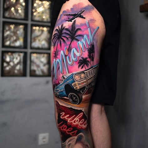 Florida Tattoo Ideas For Men, Miami Tattoo Ideas, Apprentice Tattoos, Unity Tattoo, Hop Tattoo, Florida Tattoo, Lowrider Tattoo, Barcode Tattoo, Florida Tattoos