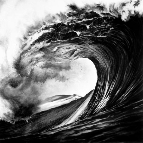 Photorealistic Charcoal Drawings of Epic Waves - My Modern Metropolis Wave Drawing, Art Charcoal, White Nature, Charcoal Sketch, Charcoal Art, Jolie Photo, Charcoal Drawing, In The Ocean, White Photo