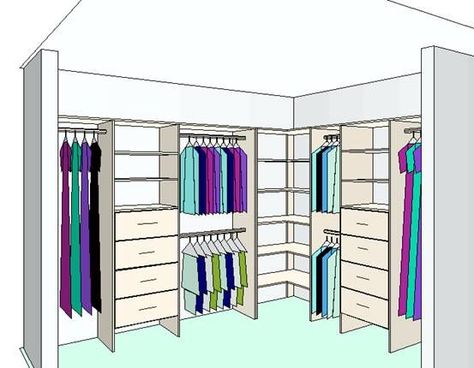 l shaped closet design ideas | Below is an example of an 'L' shaped robe  configuration -The ... | home improvement / diy | Pinterest | Corner  wardrobe, ... Walk In Closet Ikea, Organiser Son Dressing, Corner Closet, Deco Interiors, Corner Wardrobe, Walk In Closet Design, Closet Layout, Closet Remodel, Dressing Rooms