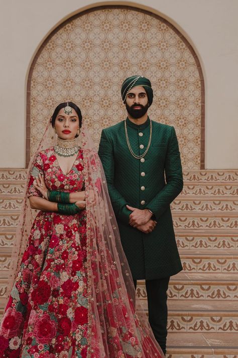 This Lush Modern Indian Wedding Pairs the Natural Beauty of Palos Verdes with Pure Extravagance | Junebug Weddings Groom Indian Wedding Outfits, Wedding Sherwani For Men, Modern Indian Wedding, Couple Wedding Dress, Sherwani For Men, Indian Wedding Inspiration, Wedding Sherwani, Silk Style, Indian Groom