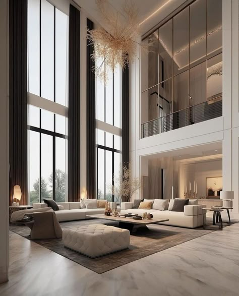 बेडरूम डिजाइन, Luxury Room Decor, Living Room With High Ceilings, Room With High Ceilings, Luxurious Room, Modern Home Design, Orange Garland, Mansion Interior, Dream House Rooms