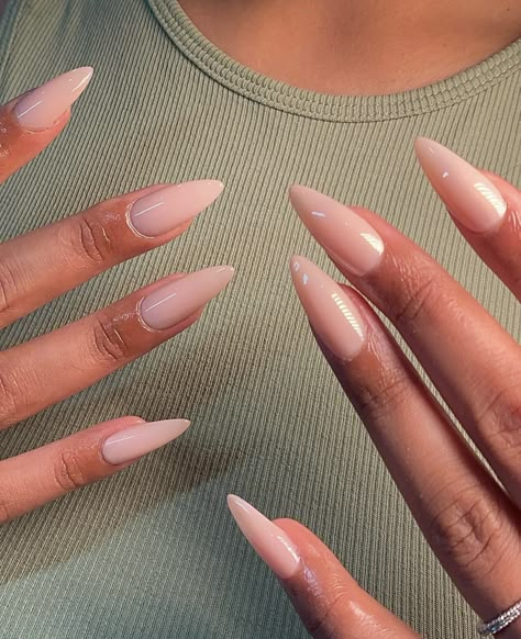 Simple Summer Nails Stiletto, Pink Stilletos Nails, Almondetto Nails, Nails Long Almond, Bare Nails, Long Almond Nails, Press On Nails Long, Long Almond, Nails Set