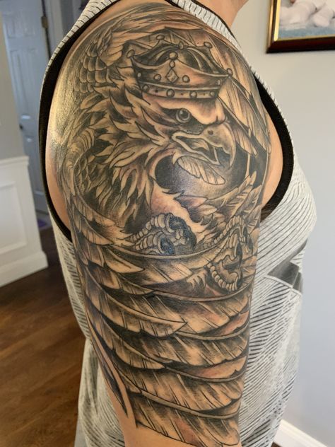 Polish Warrior Tattoo, Polish Eagle Tattoo Ideas, Eagle Back Piece Tattoo, Eagle Scenery Tattoo, Polish Eagle Tattoo, Eagle Head Tattoo, Polish Tattoos, Polish Eagle, Eagle Tattoo