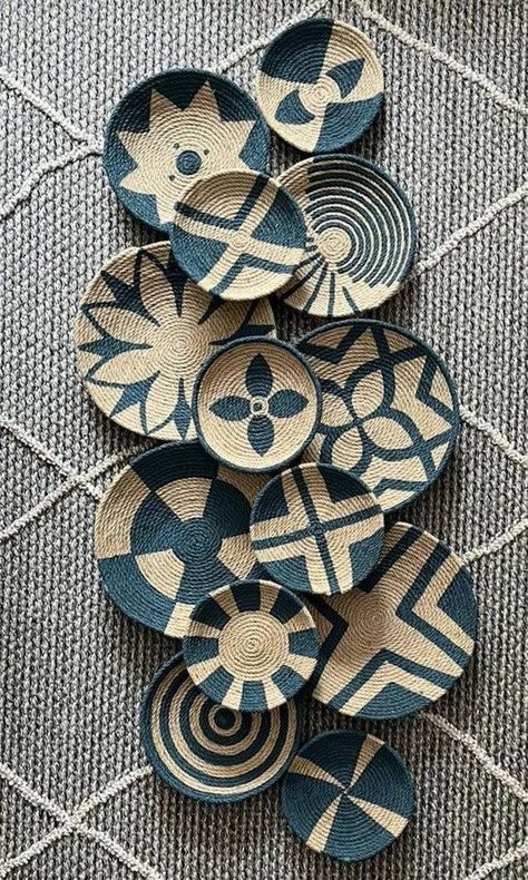 3 Marvelously Easy Paper Flower Wall Hanging Ideas | Home Decor Ideas | Paper Craftscraftwallhanging Straw Plates On Wall, Painted Rope Basket, Wicker Plate Wall Decor, African Product Design, Painted Plates Wall Decor, Wall Pieces Home Decor, African Baskets On Wall, Wall Plate Painting Ideas, Diy Basket Wall Decor