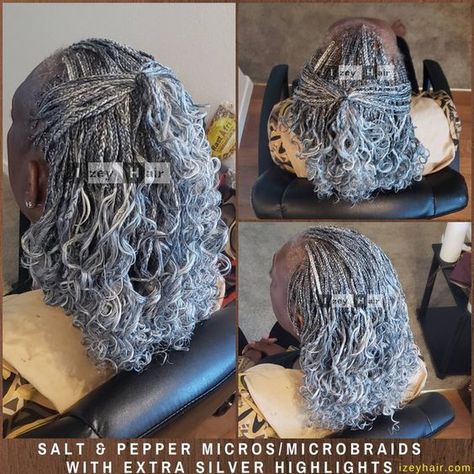 Xpressions Braiding Hair, Pepper Crochet, Grey Box Braids, Grey Hair Braids, Micro Braids Styles, Best Braid Styles, Grey Hair Journey, Micro Braids Hairstyles, Grey Hair Don't Care