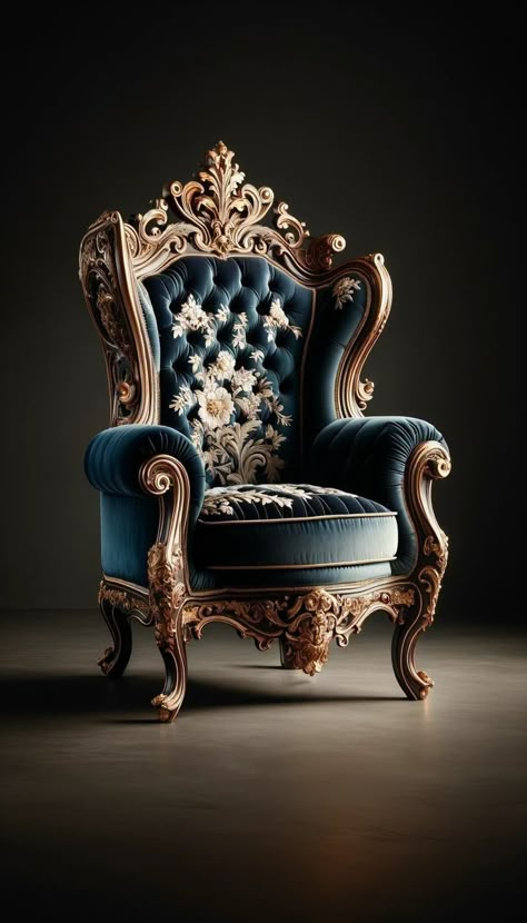 Regal Furniture, Baroque Armchair, Ornate Chair, Blue Velvet Chair, Baroque Bed, Sofa Come Bed, Ornate Chairs, Baroque Chair, Queen Chair