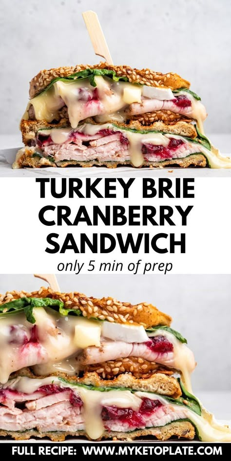 This Turkey Brie Cranberry Sandwich is a delicious way to use up leftover turkey! Featuring tender turkey, creamy brie cheese, and zesty homemade cranberry sauce, this easy-to-make sandwich transforms your leftovers into a gourmet delight. The rich brie perfectly complements the tangy sweetness of the cranberry sauce, creating a mouthwatering meal that rivals the flavors of your Thanksgiving feast. Enjoy this satisfying sandwich for lunch or dinner, and relish every bite! Brie Cranberry Sandwich, Cranberry Sauce Sandwich, Brie Sandwich Recipes, Cranberry Turkey Sandwich, Leftover Turkey Sandwich Recipes, Cranberry Sandwich, Turkey Sandwich Thanksgiving, Leftover Thanksgiving Sandwich, Low Carb Keto Dinner