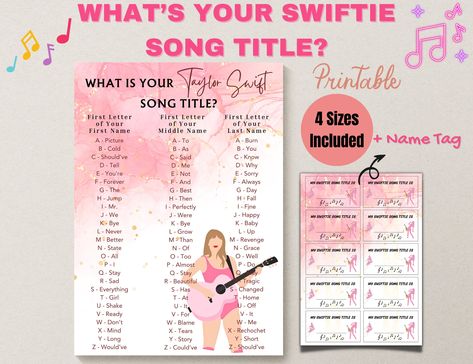 Taylor Swift Charades, Taylor Swift Song Acronyms, Taylor Swift Party Games Kids, Taylor Swift Games To Play, Taylor Swift Party Games, Taylor Swift Stuff, Brooklyn Bedroom, Swiftie Party, Swiftie Birthday