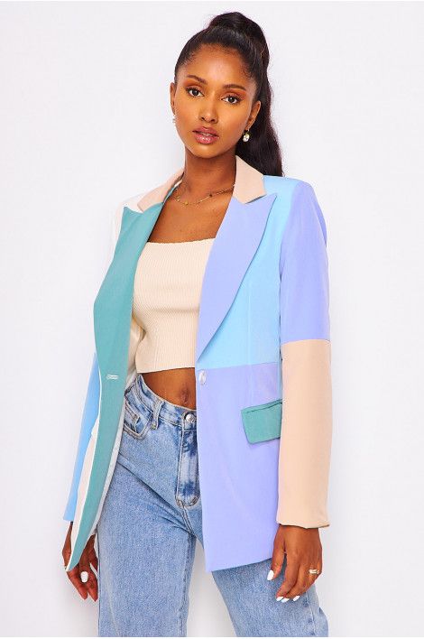 Spring Multicolor Fitted Blazer, Spring Double-breasted Solid Color Blazer, Multicolor Fitted Designer Blazer, Blazer Diy, Pink Double-breasted Spring Blazer, Color Block Blazer, Fitted Multicolor Single-breasted Blazer, Blazer Dresses, Tailored Fashion