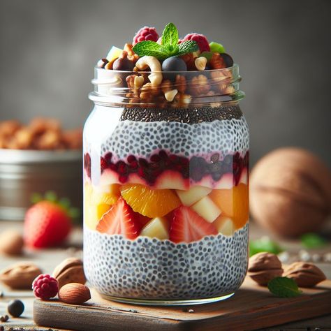 🥄 "Chia Seed Pudding Parfait - Superfood Dessert in a Jar" Chia Seed Pudding Parfait, Keto Milk, Healthy Parfait, Pudding Parfait, Granola Breakfast, Dessert In A Jar, Chia Seed Pudding, Unsweetened Almond Milk, Chia Pudding