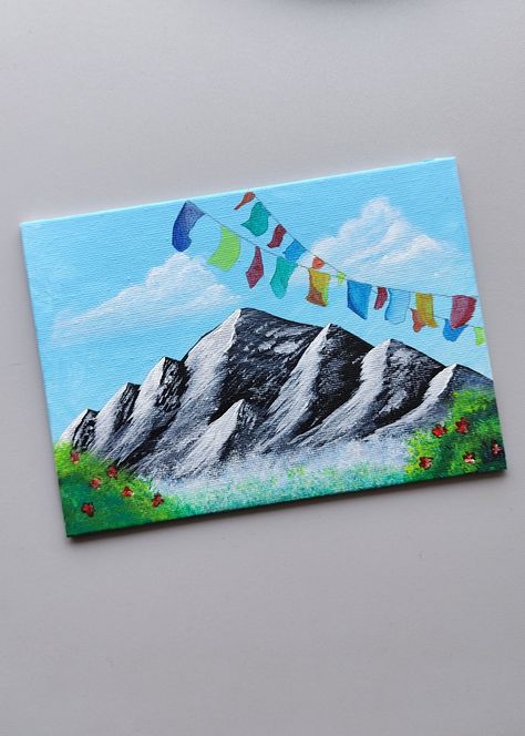 Kashmir Mountain Kashmir Painting Art, Kashmir Painting, Yt Ideas, Nepal Art, Ocean Illustration, Easy Landscape Paintings, Easy Mandala, Easy Mandala Drawing, Mountain Drawing