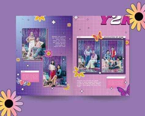 Y2k Yearbook, Y2k Magazine, Magazine Projects, Scrapbook Themes, Purple Y2k, Yearbook Layouts, Yearbook Themes, Desain Editorial, Viking Woman