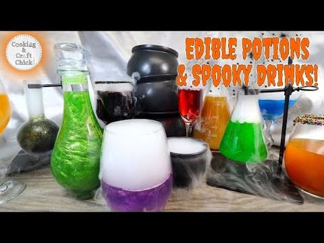 Edible Potions : Spooky Drinks : Edible Harry Potter Potions : Halloween Cocktails : Cosplay Potions - YouTube Potion Drinks For Kids, Edible Potions, Harry Potter Potions Diy, Drinkable Potions, Harry Potter Potions Recipes, Fall Festival Booth Ideas, Potion Drinks, Fall Festival Booth, Potions For Kids