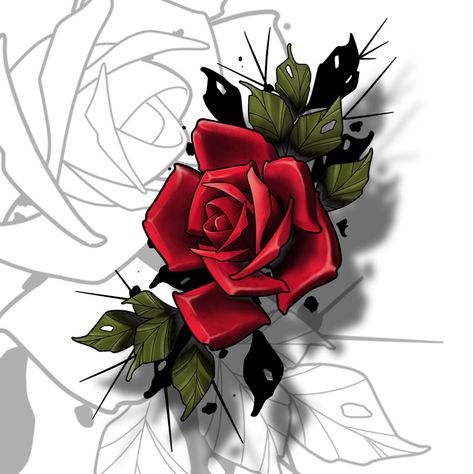 Neo Traditional Rose Tattoo Design, Neo Trad Rose, Red Rose Tattoo Design, Rose Cover Up Tattoo, Neo Traditional Roses, Ink Tattoo Design, Red Tattoo Ideas, Lion Art Tattoo, Red Ink Tattoo