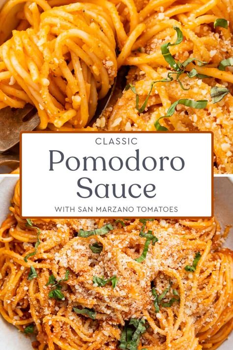 Pomodoro Sauce, Pasta Pomodoro, Marzano Tomatoes, Italian Sauce, San Marzano Tomatoes, Italian Pasta Recipes, Tomato Sauce Recipe, Pasta Dinners, Italian Pasta