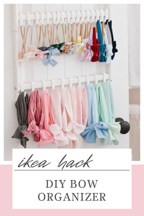 Girls Room Organization, Ikea Storage Hacks, Ikea Nursery, Baby Closet Organization, Baby Room Organization, Bow Organizer, Ikea Furniture Hacks