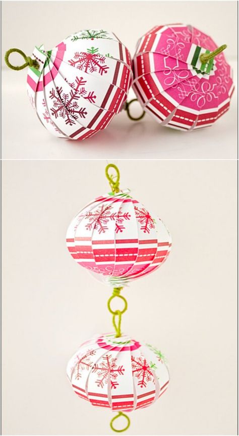 20 Hopelessly Adorable DIY Christmas Ornaments Made from Paper - We’ve found an impressive collection of Christmas tree ornaments that you can make yourself from paper, but thankfully, unlike origami, most of them include a few other tools or techniques to make life a bit easier for you. We love recycling and upcycling, so this is a great way to make use of what you may already have laying around as scrap. #diy #Christmas #crafts #ornaments Paper Ornaments Diy, Paper Lanterns Diy, Paper Christmas Decorations, Paper Christmas Ornaments, Folding Origami, Christmas Origami, Paper Ornaments, Diy Tags, Christmas Ornaments Homemade