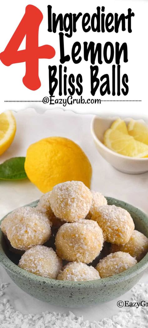 Looking for a quick, refreshing snack? These 4-ingredient lemon bliss balls recipe is the perfect balance of tangy lemon and natural sweetness, with a hint of tropical coconut. They’re easy to make and ideal for when you need a light, satisfying treat! I love them especially chilled in the fridge and eat them anytime! No Bake Lemon Balls, Lemon Balls Recipe, Lemon Balls, Coconut Roll, 2 Ingredient Recipes, 4 Ingredient Recipes, Lemon Curd Recipe, Refreshing Snacks, Curd Recipe