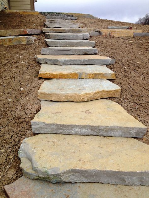 Buechel Stone, Lake Landscaping, Sloped Backyard Landscaping, Landscape Stairs, Landscape Steps, Hillside Garden, Stone Landscaping, Sloped Backyard, Stone Steps