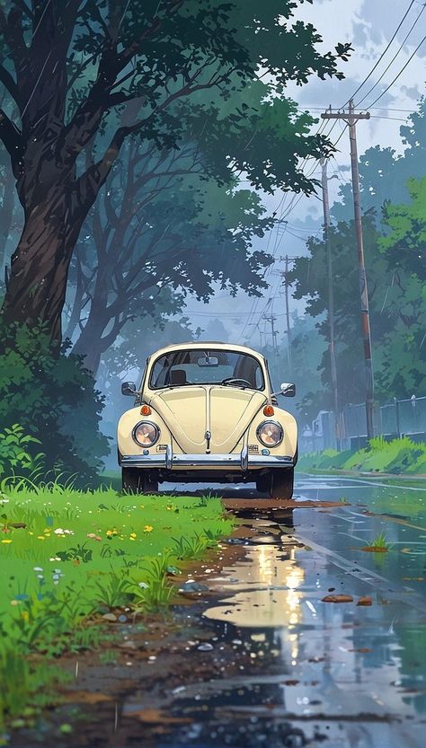 Origami Architecture, Vw Art, Amoled Wallpapers, Scenery Paintings, Art Gallery Wallpaper, Car Illustration, Cool Wallpapers Art, Vw Beetle, Dreamy Art