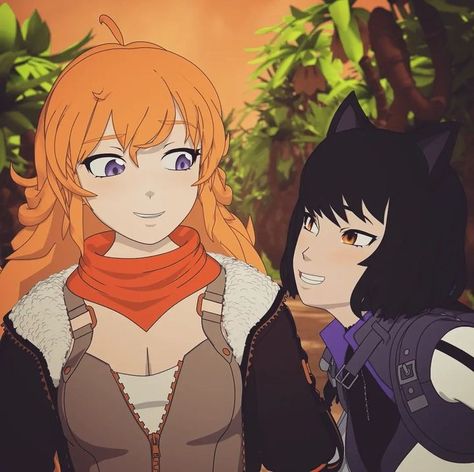 Rwby Blake X Yang, Rwby Design, Yang X Blake, Yang And Blake, Blake And Yang, Blake Rwby, Sapphic Art, Rwby Yang, Rwby Bumblebee