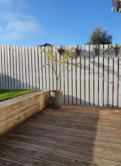 Light Grey Garden Fence, Light Grey Fence Garden, Light Fence Colours, Grey Wooden Fence, Brown Fence Paint, Grey Fence Garden Ideas, Garden Fence Colours Ideas, Grey Fence Garden, Grey Fence Paint