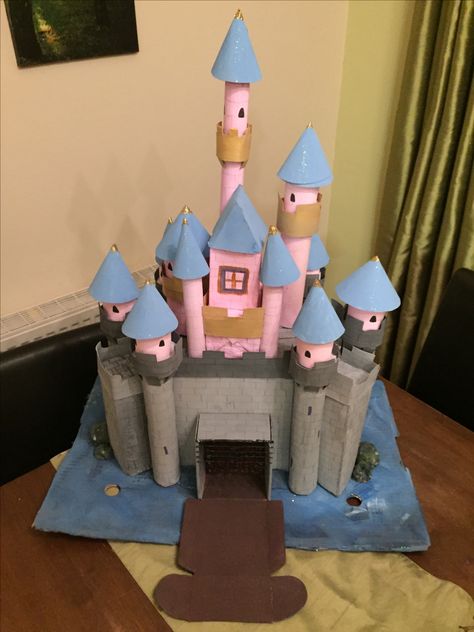 Cardboard Castle, toilet roll craft, Disney castle Cardboard Disney Castle Diy, Disney Castle Cardboard, Disney Castle Diy, Paper Roller Coaster, Roller Coaster Theme, Paper Castle, Disney Princess Castle, Castle Project, Disney Surprise