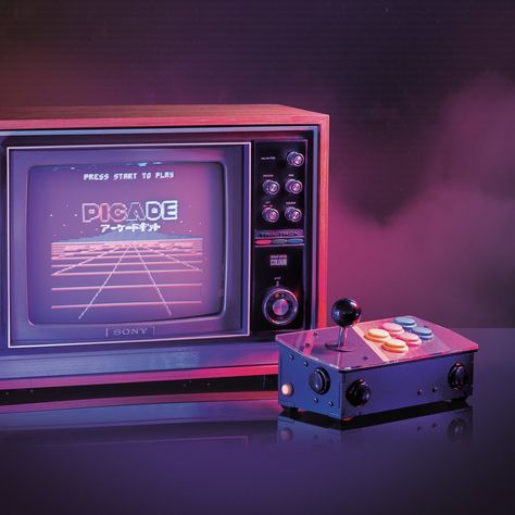 The Pimoroni Picade Console turns the Raspberry Pi into a particularly convincing retro console. The assembly should be particularly easy and is pretty inexpensive, too. Arcade Aesthetic, Arcade Buttons, Arcade Console, Crt Tv, Retro Games Console, Retro Artwork, New Retro Wave, Retro Wave, 80s Aesthetic