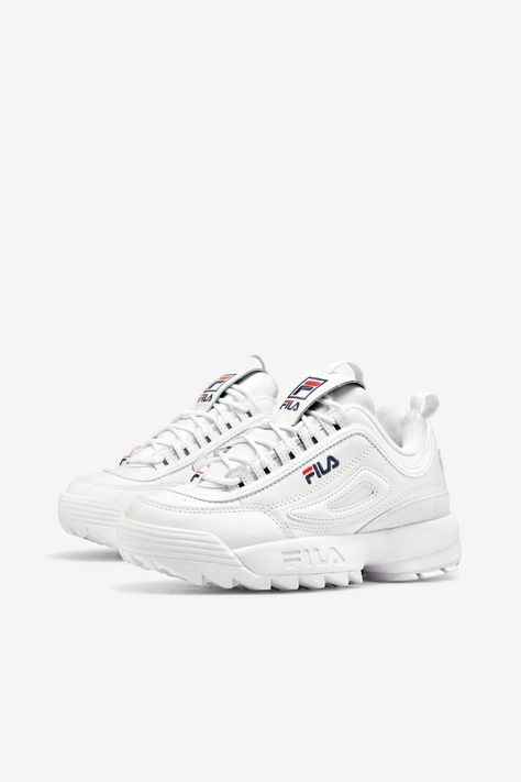 Women's Disruptor 2 Premium Chunky White Sneakers | Fila Chunky White Sneakers, White Chunky Sneakers, Fila Disruptor Ii, Fila Disruptor, Athleisure Shoes, Fila Disruptors, 90s Design, Lifestyle Shoes, Modern Shoes