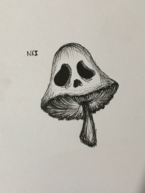 Ghost Mushroom Drawing, Ghost Mushroom, Mushroom Tattoos, Mushroom Drawing, Scary Faces, Dark Art Tattoo, Old Tattoos, Halloween Village, Gcse Art