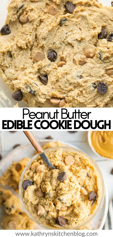 Peanut Butter Cookie Dough tastes even better than cookies and takes minutes to whip up. It’s safe to eat, easy to make, and makes the perfect dessert any time! Enjoy it by the spoonful, or add cookie dough pieces in ice cream, milkshakes, or frosted cakes or cupcakes. Peanut Butter Cookie Dough Edible, Edible Peanut Butter Cookie Dough, Cookie Dough Milkshake, Chocolate Chip Cookie Dough Dip, Edible Cookie Dough Recipe, Butter Cookie Dough, No Bake Cookie, Cookie Dough Dip, Homemade Toffee