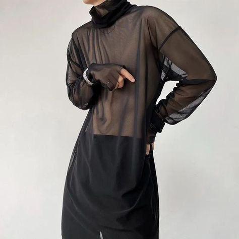 Sunscreen Clothing, Sheer Mesh Top, Elegant Attire, Mesh T Shirt, Mesh Shirt, Collared Sweatshirt, Loose Style, Niche Design, Long Sleeve Turtleneck