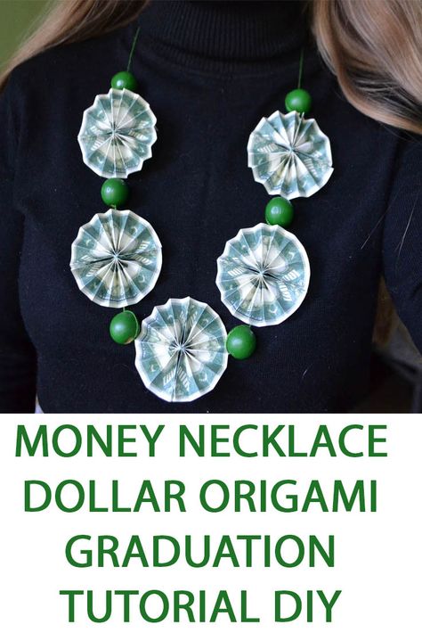 Graduation Origami, Money Garland, Lei Tutorial, 5 Dollar Bill, Origami Dollar, Money Necklace, Money Leis, Money Jewelry, 5 Dollar