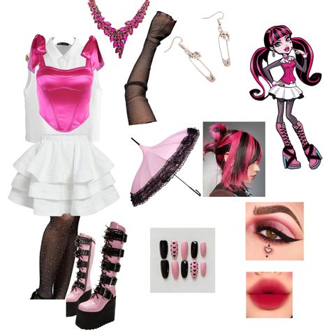 Draculaura Costume Ideas, Draculaura Cosplay Outfit, Draculara Cosplay Outfit, Draculora Monster High Costume, Draculaura Outfit Inspiration, Draculaura Closet, Monster High Inspired Outfits Draculaura, Draculaura Inspired Outfits, Dracula Monster High Halloween Costume