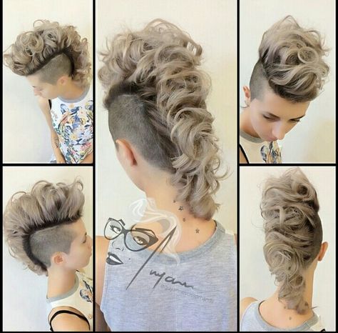 Mohawk Shawty Women's Mohawk Hairstyles, Formal Mohawk Hairstyles, Long Mohawk Hairstyles For Women, Bridesmaid Updos, Hair Sculpture, Curly Mohawk Hairstyles, Mohawk Hairstyles For Women, Half Shaved Hair, Shaved Side Hairstyles