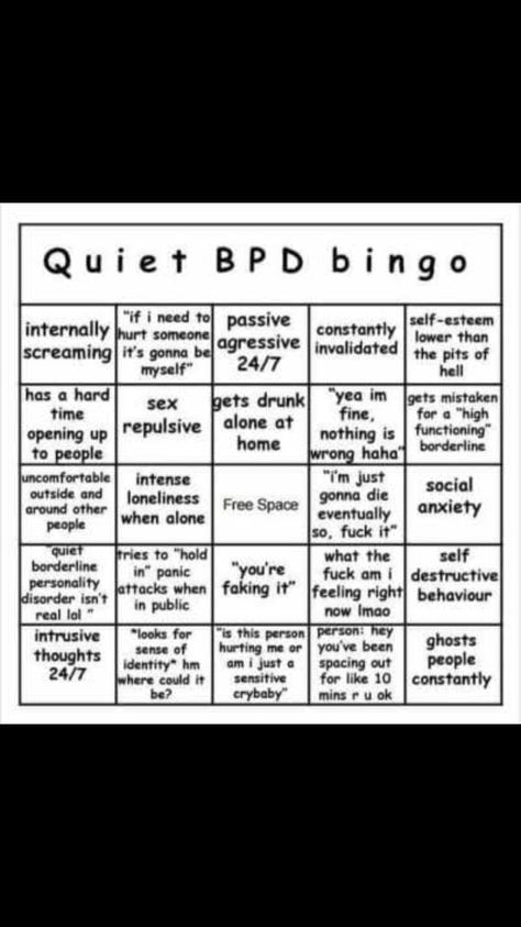 Bingo Template, Mental Disorders, Bingo Board, Personality Disorder, Getting Drunk, Mental Health Matters, Self Care Activities, Narcissism, Mental Health Awareness