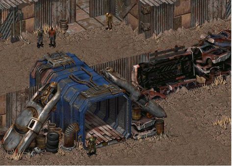 This is the top-down view that we want. Fallout 1 Aesthetic, Fallout 1 Art, Fo4 Settlements, Classic Fallout, Radiation Poisoning, Fallout Facts, Fallout 1, Fallout 4 Settlement Ideas, Game Library