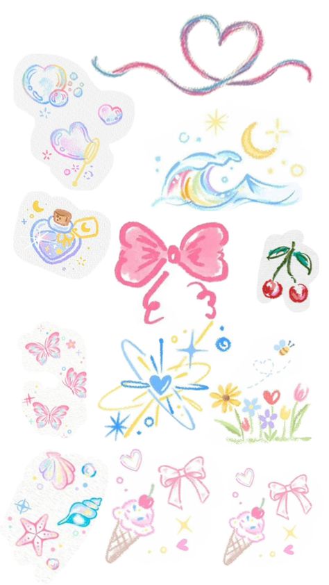 Small Colorful Tattoos, Cute Small Drawings, Sticker Design Inspiration, Doodle Tattoo, Seni Dan Kraf, Scrapbook Gift, Doodle Coloring, Small Drawings, Bullet Journal Design Ideas