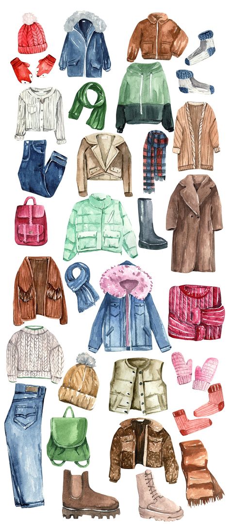 Winter Outfit Illustration, Sweater Clip Art, Watercolor Sweater, Sweater Watercolor, Watercolor Clothes, Clothes Watercolor, Clothes Sweaters, Cherry Blossom Watercolor, Instagram Gif