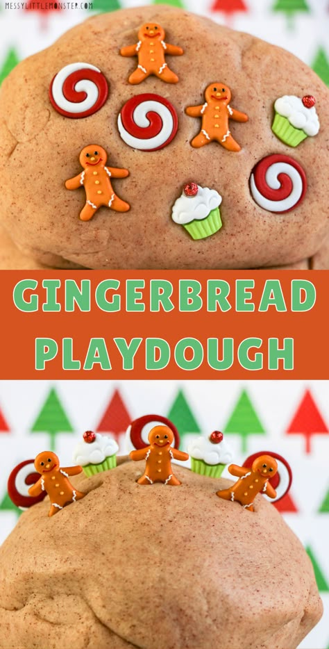 Homemade Gingerbread Playdough, Playdough Cookies Activities, Gingerbread Plate Craft, Gingerbread Play Dough Recipe, Easy Gingerbread Playdough Recipe, Gingerbread Play Doh Recipe, Ginger Bread Play Dough, Homemade Christmas Playdough, Gingerbread Man Playdough