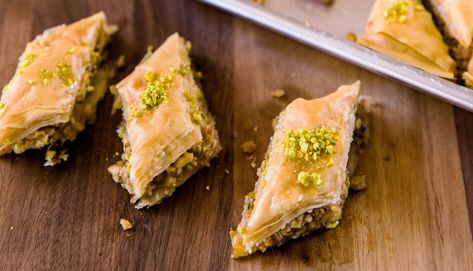 Classic Syrian Baklava | Classic Syrian Baklava *Hot honey instead of syrup Gluten Free Baklava, Baklava Recipe, Arabic Sweets, Sunset Magazine, Phyllo Dough, Homemade Gluten Free, Pastry Dough, Classic Desserts, Beltane