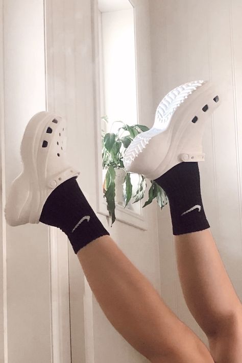 Crocs Platform Bone, Black Platform Crocs, Crocs Platforms, Crocs Crocband Platform, Crocs Platform Clog, Crocs Aesthetic, Platform Crocs, Crocs Outfit, Clogs Style