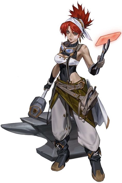 Anime Blacksmith, Blacksmith Outfit, Blacksmith Art, Pathfinder Character, Fantasy Concept Art, Fantasy Warrior, Fantasy Rpg, Fantasy Inspiration, Female Character Design