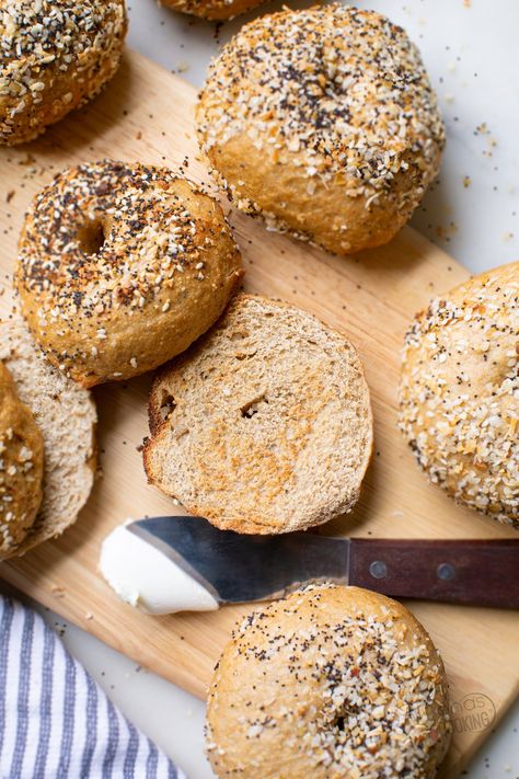 Whole Wheat Sourdough Bagels (with Freshly Milled Flour) - Alyona’s Cooking Fresh Milled Bagels, Fresh Milled Sourdough, Whole Grain Sourdough, Wheat Flour Recipes, Sourdough Muffins, Sourdough Biscuits, Whole Wheat Bagel, Sourdough Bagels, Whole Wheat Sourdough