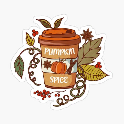 Get my art printed on awesome products. Support me at Redbubble #RBandME: https://www.redbubble.com/i/sticker/Pumpkin-Spice-Latte-by-papierquarell/152032335.EJUG5?asc=u Spice Coffee, Drink Stickers, Cocoa Chocolate, Pumpkin Spice Coffee, Autumn Illustration, Pumpkin Latte, Kiss Stickers, Pumpkin Spice Season, Spiced Coffee