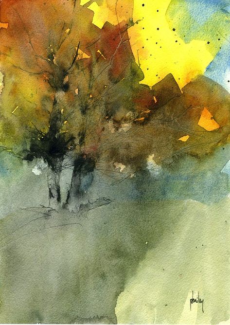 Autumn shadows | Watercolour + indian ink 8 x 11.5 inches 20… | Paul Bailey | Flickr Watercolor Indian, Fall Tree Painting, Peisaj Abstract, Watercolor Art Diy, Watercolor Art Landscape, Watercolour Landscape, Fall Tree, Watercolour Inspiration, Shadow Art