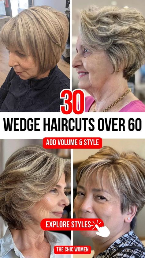 Wedge haircuts offer the perfect balance of volume and style for women over 60These 30 classic yet modern wedge styles add fullness and liftmaking them ideal for all hair types From sleekangled cuts to softlayered looksthese wedge haircuts bring timeless elegance with easy maintenance perfect for refreshing your look WedgeHaircut Over60Style wedgehairstyleforwomens wedgehairstylesforolderwomen wedgehairstylesforwavyhair wedgehairstylesforthickhair Wedge Hairstyles Over 50, Wedge Haircut For Women Over 50, Layers In Short Hair, Layers For Short Hair, Layered Wedge Haircut, Short Stacked Wedge Haircut, Short Wedge Hairstyles, Wedge Haircuts, Short Wedge Haircut