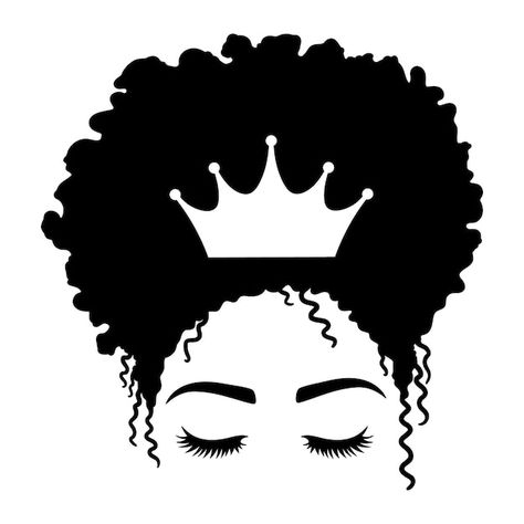 Woman face with eyelashes and crown afro... | Premium Vector #Freepik #vector #messy-bun #hair-silhouette #face-outline #hair-bun Afro Hair Logo, Afro Hair Vector, Afro Hair Silhouette, Afro Hair Drawing, Hair Silhouette, Women Messy Bun, African Drawings, Silhouette Face, Crown Silhouette