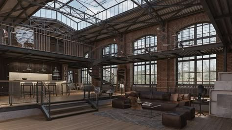 Industrial Architecture Interior, Industrial Warehouse Home, Industrial Loft Apartment, Warehouse House, Industrial Loft Design, Industrial Lofts, Warehouse Loft, Warehouse Living, Loft House Design